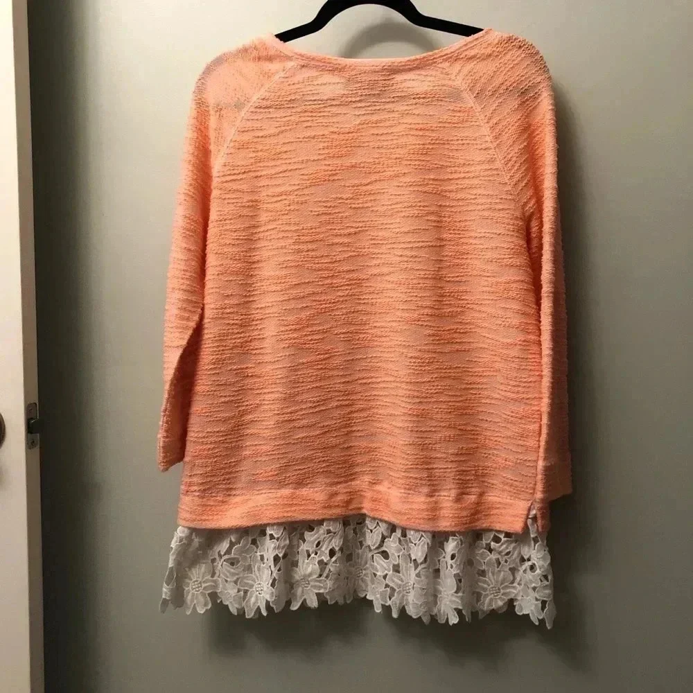 Anthropologie Sunday in Brooklyn lace hem sweater peach pull over top medium